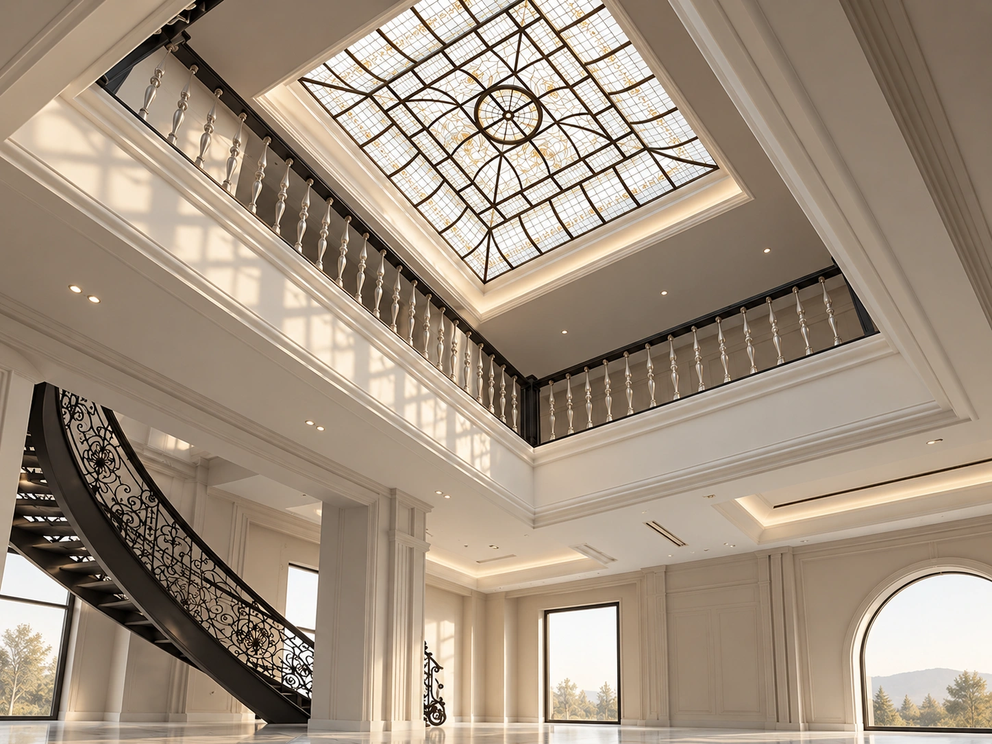 Bespoke stained glass skylight designed for a luxury interior