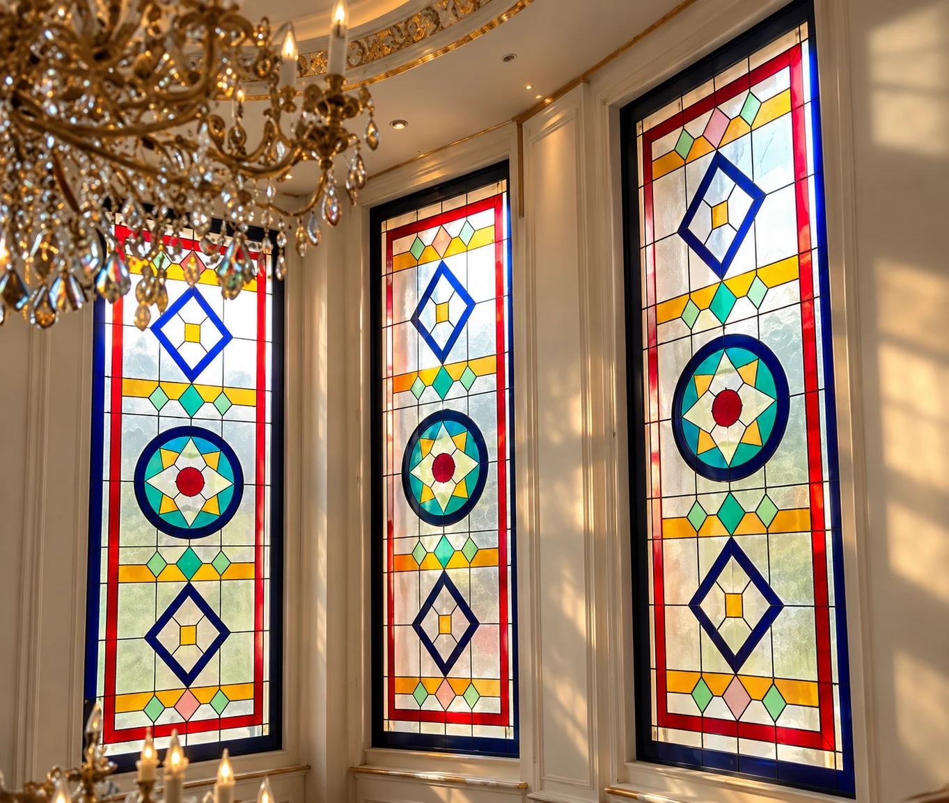 Architectural stained glass windows in Damavand Villa interior