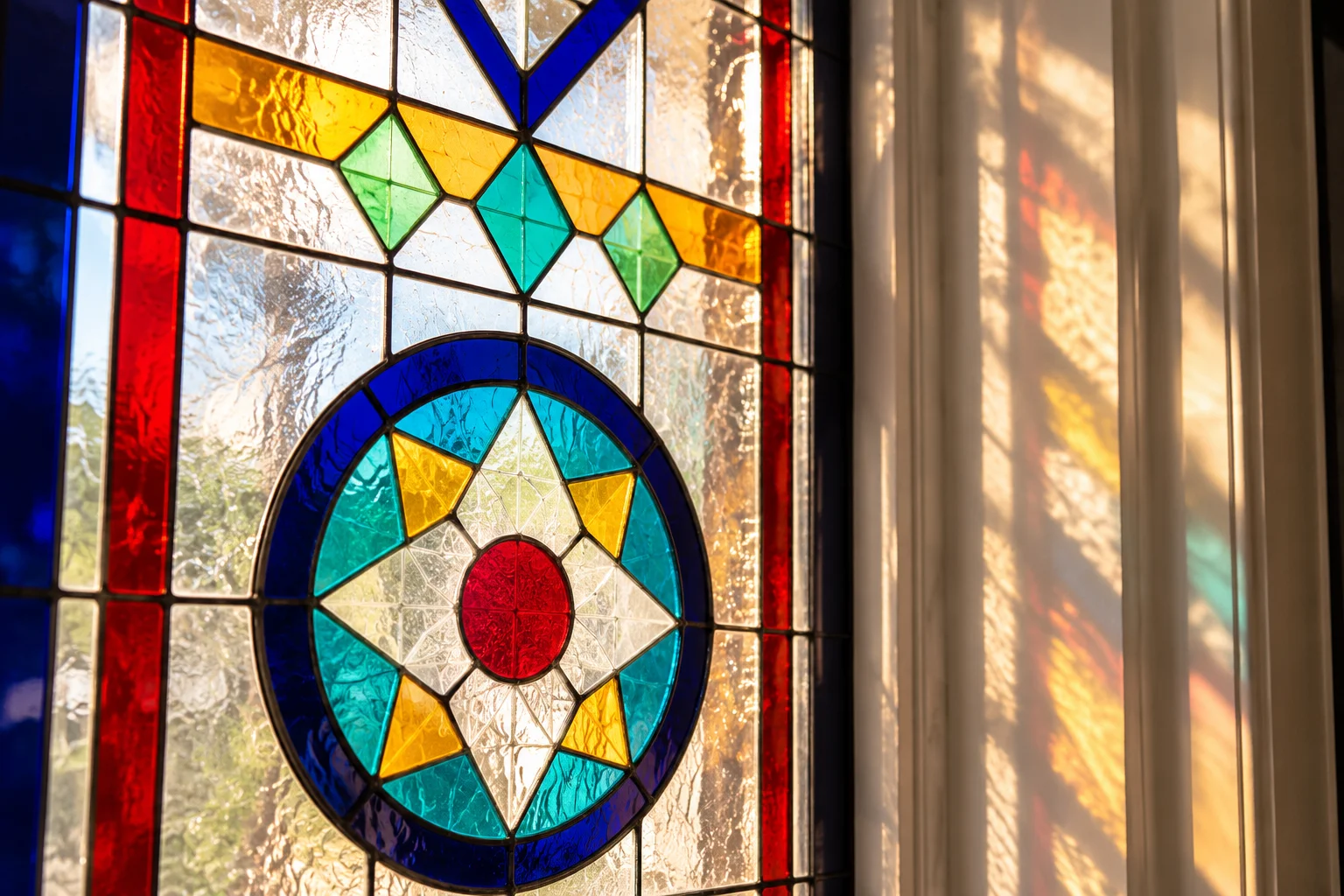 Colored glass and natural light inside Damavand Villa